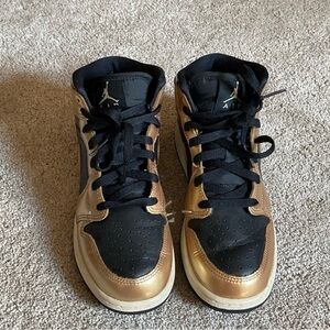 Nike Black and Metallic Gold High-Top Sneakers